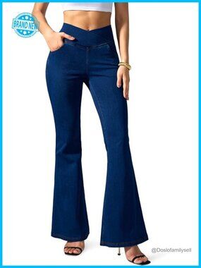 High Waisted Flare Jean Leggings Bell Bottom Crossover Stretchy Bootcut Jeans